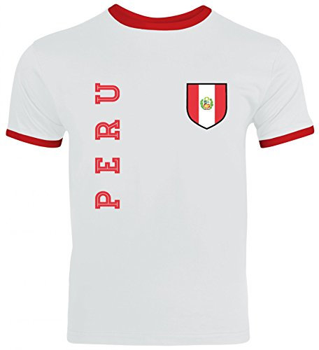 Wappen Fußball WM Fanshirt Gruppen Herren Männer Ringer Trikot T-Shirt Fan Trikot Peru, Größe: S,White/Red