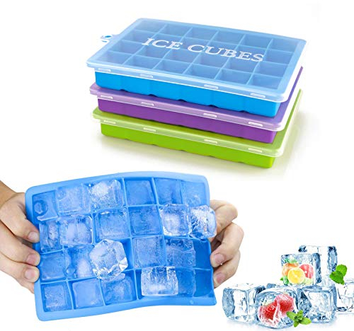 Ice Cube Trays 3 Pack, Morfone Silicone Ice Molds with Removable Lid Easy-Release Flexible Ice Cube Tray 24 Cubes per Tray for Cocktail, Whiskey, Baby Food, Chocolate, BPA Free, LFGB Certified