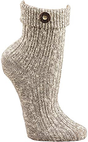 krautwear Herren Damen Trachtenstrümpfe Trachten Umschlag-Söckchen Socken mit Wolle Natur Beige Creme Handgekettelt Oktoberfest Karneval (sil-39-42)