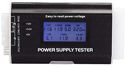 ASHATA Computer PC Power Supply Tester, Computer Power Supply Tester LCD Display Aluminum Alloy Support 20/24Pin ATX SATA, with Buzzer Automatic Alarm
