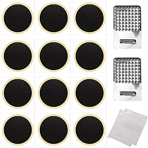 FLZONE Kit de Parche de Neumático para Bicicleta,12 Piezas Autoadhesivo Reparación de Pinchazos con 2 Piezas Paquetes de rallador para la Mayoría de Bicicletas