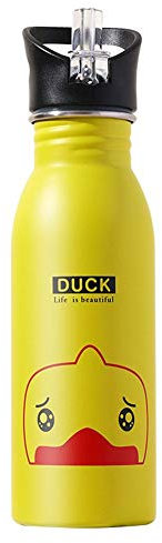 Double Insulated Water Bottle, Reusable Stainless Steel Sport Water Bottle, Insulated Water Bottle with Straw Lid &, BPA-Free Leakproof, Travel Drink Bottle for Children 500ml, Duck
