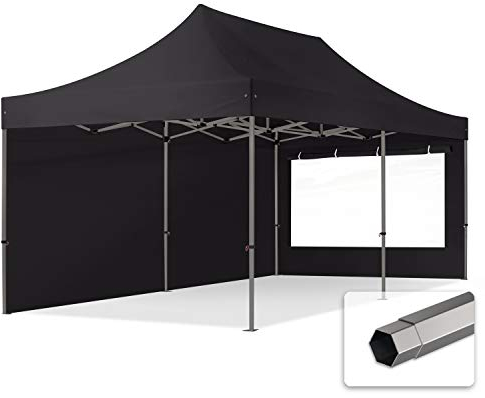 TOOLPORT Faltzelt Faltpavillon Pavillon 3x6m - mit 2 Seitenteilen (Panoramafenster) Premium Dach Partyzelt schwarz