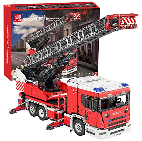 Mould King 17022 Technik Wissenschafts- und Technologie-Feuerwehrfahrzeug 8 Motoren sind komplett mit großen Feuerlöschleiter-LKW-Modellbausteinen ausgestattet, kompatibel mit -Technologie