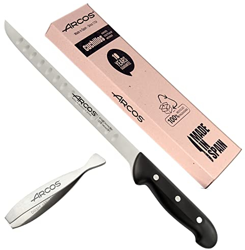 Arcos Professioneller Schinkenmesser, Nitrum-Edelstahl, schwarzer Griff, iberisches Schinkenmesser, Serie Maitre, flexible Klinge und glatte Schneide, 275 mm, Edelstahl Nitrum