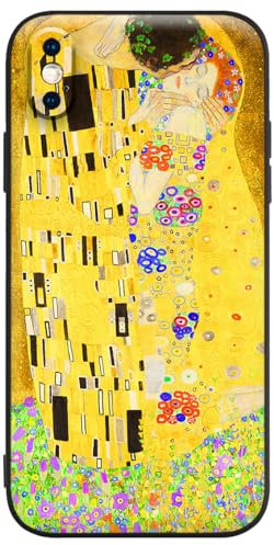 Berkin Arts Compatible Coque iPhone XS/Coque iPhone X (Pas pour iPhone XS Max) en Silicone avec Protecteur d'écran Fleurs Jaunes légères en Floraison (Gustav Klimt-Le Baiser)