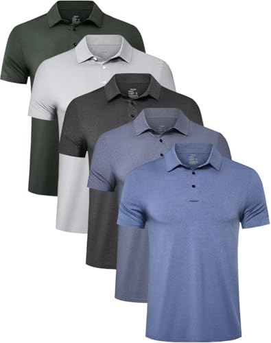 5 Pack Men's Polo Shirts Short Sleeve Golf T Shirt Performance Casual L