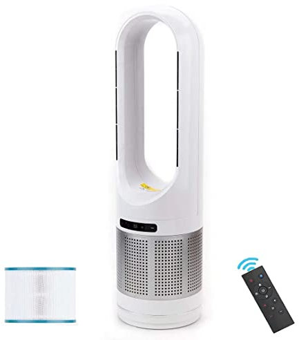 SABYDICAR Cooler and heater fan, portable bladeless tower fan with remote,air purification fan with HEPA filter,stepless speed regulation cooling fan,8h timer,80° Oscillating column fan, LED display