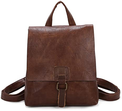 OBC Damen Rucksack Tasche Crossbody Handtasche Messenger Schultertasche Umhängetasche Shopper Vintage Kuriertasche Überschlagtasche Leder Optik Braun