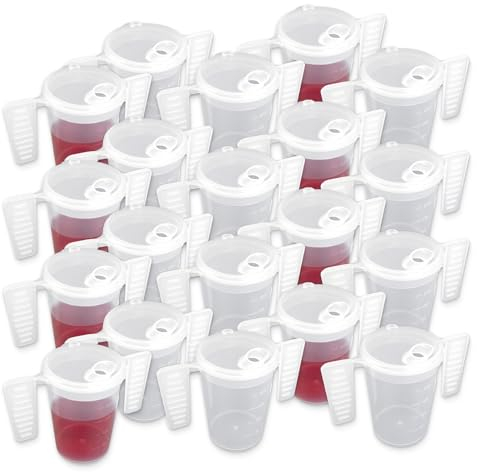 Wing Handled Beaker with Feeding Lid - Pack of 20 | Adult Beakers for Elderly Dementia Cup Adult Feeding Cup for Elderly Two Handled Feeding Cup Large Spouted Feeding Lid