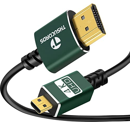 Thsucords Dünnes Micro HDMI auf HDMI Kabel 5M, Ultradünnes Flexibles HDMI Micro Typ D auf Typ A Kabel Unterstützt 3D/4K@60Hz/18Gbps/1080P für Raspberry Pi 4,GoPro