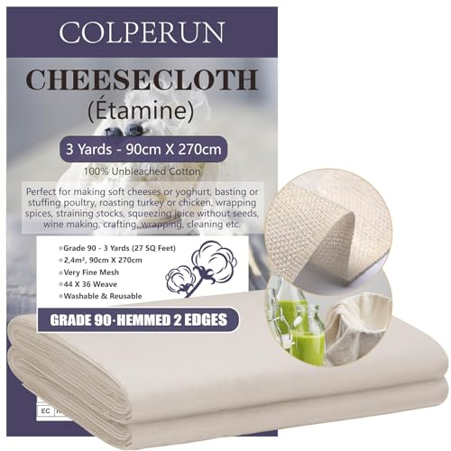 Colperun Passiertuch (90x270cm) – Baumwollrolle für Küche & Handwerk | Wiederverwendbares Käsetuch für Brot & Butter
