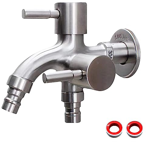Garten Wasserhahn, 1/2 Zoll Doppel Wasserhahn Universal Doppel Auslaufhahn Doppelventil Schlauchanschlüsse Doppelwasserhahn Kugelhahn, 1 in 2 Multifunktionaler Wasserhahn für Garten,Waschmaschine