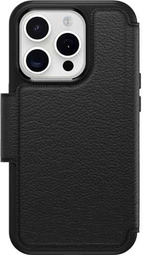 OtterBox Strada Hülle für iPhone 15 Pro für MagSafe, stoßfest, sturzsicher,Premium Lederfolio mit Zwei Kartenhaltern, 3X getestet nach Militärstandard, Schwarz, Keine Einzelhandelsverpackung