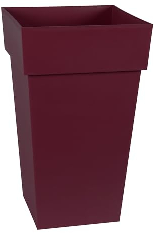 EDA - Pot de Fleur Carré Haut Toscane - Volume 62 L - 39 x 39 x H.65 cm, Rouge Bourgogne