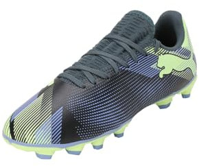 PUMA Unisex Youth Future 7 Play FG/AG JR Soccer Shoe, Gray Skies-Elektro Purple-Fizzy Apple-PUMA White, 38.5 EU