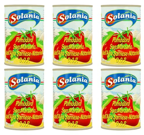 Solania San Marzano DOP Tomaten in der Dose, 6x400g, ideal für Pizza und Pasta.
