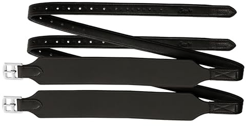 Exion bred stabilitet stigbygelläder – dressyr stigbygel och hoppande stigbygel läder (svart, 148 cm)