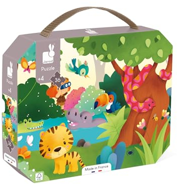 Janod - Puzzle Die Wildtiere - 36-teiliges Panoramapuzzle aus FSC-Pappe - Fördert Geduld und Konzentration Kinderpuzzle ab 4 Jahre, J02543