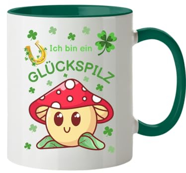 Generic Niedliche Glückspilz-Tasse mit motivierender Affirmation - Tasse zweifarbig, Volumen: 330ml, Farbe: Dunkelgrün, 570