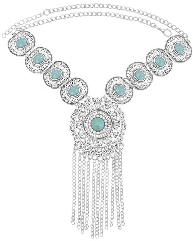 Halskette Ketten Schmuck Herren Frauen Anhänger Necklace Gypsy Rot Blau Stein Vintage Lange Quaste Halsketten Für Frauen Boho Türkische Tribal Afghanischen Hohle Blume Halskette Partei Schmuck D