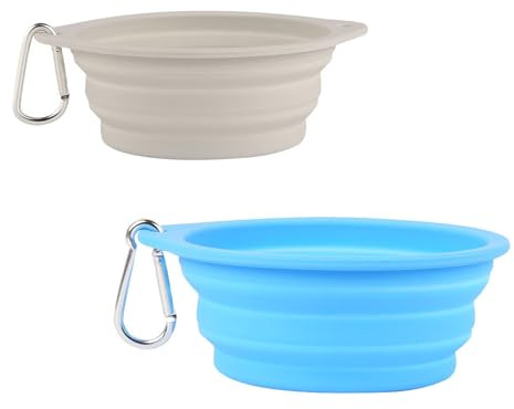MUU Lot de 2 gamelles Pliantes Portables pour Chiens et Chats - Gamelle d'eau Pliable en Silicone pour Animaux de Compagnie,gamelle de Voyage (350 ML, 600 ML, Bleu Ciel et Gris Clair)