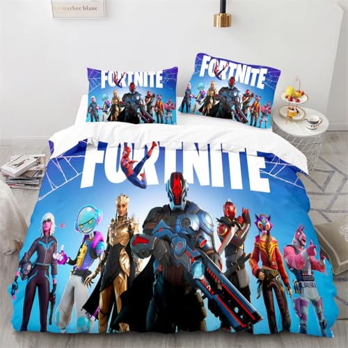 Weihnachten Fortnite Bettwäsche Set 2 teilig 135x200 für Kinder Jungen Mädchen Und Erwachsene, KinderBettwäsche-Sets mit Reißverschluss, 1 Bettbezug 135x200cm und 1 Kissenbezug 80x80cm