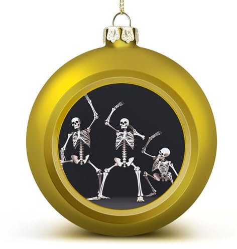 2 x Skelette, Yoga, bedruckt, goldene Weihnachtskugel, Weihnachtsbaumschmuck, hängende Kugeln, Ornamente für Weihnachtsbäume, Geburtstag, Hochzeit, Party, Dekoration, Neujahr