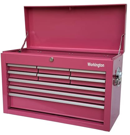Workington Portable Metal Tool Chest with 9 Drawers, 24 9-Drawer Tool Chest Cabinet with Ball Bearing Drawer Slides, Steel Tool Storage Box Organizer 4006 Pink