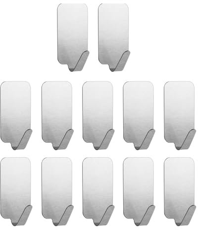 topolenashop Ganci Adesivi da Parete 12 PCS in Acciaio Inox | Resistenti, Impermeabili, Senza Chiodi | Appendi Asciugamani e Utensili Cucina Bagno Casa - Facile da Installare 72584