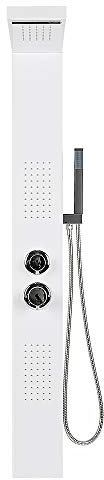 Colonna Doccia Idromassaggio in Acciaio Inox 5 Funzioni Pannello Doccia Set e di Temperaturaper Bagno,Soffione Fisso, Massaggi, Doccetta e Bocca Vasca,15 * 47 * 130 cm - bianco