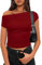 OOHOKAY Women's Off Shoulder Tops Slim Fit Shirt Basic Short Sleeve Y2K Summer Solid Color Going Out Tee Tops(Wine Red-j3,S)