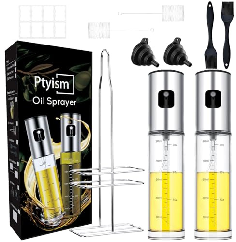 Ptyism 2 Pcs Oil Sprayer(Transparent With Bracket) Spray oil,Cooking Oil sprayer丨 For Hot air fryer, Salad, Grilling, Baking,Kitchen gadgets