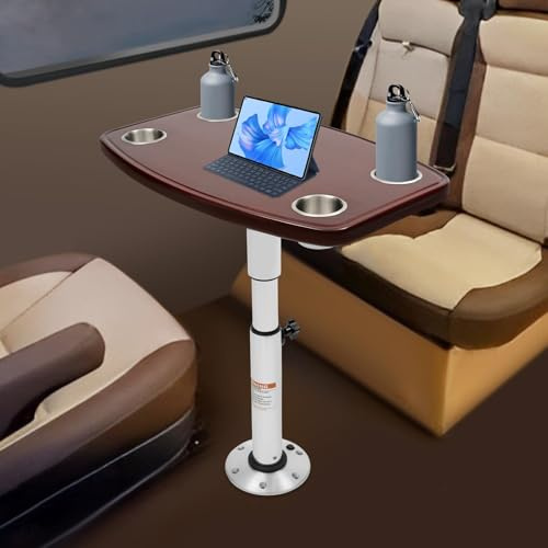 Höhenverstellbarer Tisch aus Eiche & Ulmenholz für Wohnmobil und Boot – marineblauer klappbarer Tisch mit 4 Getränkehaltern, 60 x 38 cm