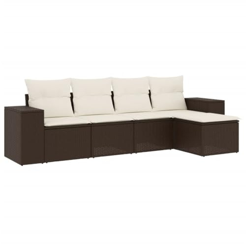HFXHIJXQ 5-TLG. Rattan Gartenlounge Set 55 x 62 x 69 cm wählbare Couch Konfiguration wetterfeste Gartenmöbel mit Cremekissen für Terrasse Balkon Small Spaces