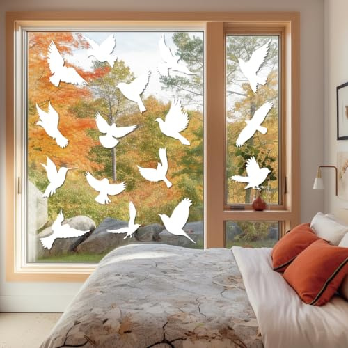 16 PCS UV Reflective Anti-Collision Window Bird Stickers Decals to Deter Bird Strikes on Glass Doors and Windows, Bird-Friendly Static Cling Window Stickers for Glass