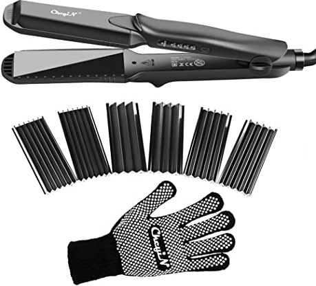 CkeyiN Kreppeisen für Haare mit 4 Austauschbaren Platten,Crepeisen Haare Wellen für Flauschige Frisur,Kräuseleisen für Damen Einstellbarer Temperatur Haarglätter Lockenwickler MaisStyling Werkzeug