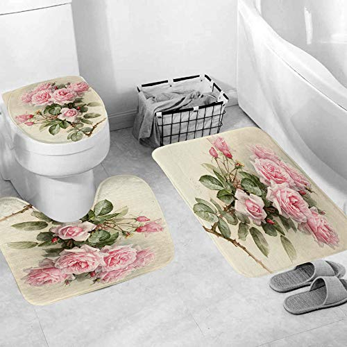 ZXYLSL Mode Badgarnitur Badematten Set 3 teilig Badvorleger Badteppich WC Vorleger Badematte Duschvorleger - Pinke Rose