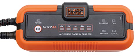 BLACK+DECKER 201869 Akkuladegerät Batterieladegerät Auto-Motorad 6/12V – 4A Automatisch Laden & Wartung