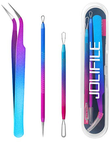 JOLIFILE Rimozione di Comedone Estrattore di Comedone Brufolo Spot Popper Rimozione Testa Bianca Pinzette per Acne Strumento Viso Cura del Naso Protezione Della Pelle 3 pz…