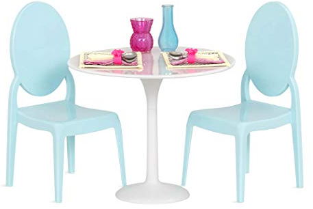 Our Generation Table For Two – Furniture Playset for 18 inch Fashion Dolls, Table and Chairs Toy Set, Doll Playhouse Furniture, 17 Piece Accessory Kit for Ages 3+