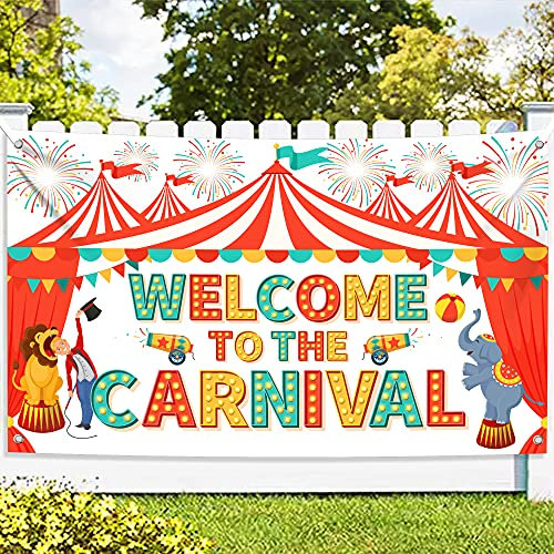 KatchOn, XtraLarge Welcome To The Carnival Backdrop - 72x44 Inch | Carnival Decorations, Carnival Banner for Carnival Theme Party Decorations | Carnival Games Decor, Circus Theme Party Decorations
