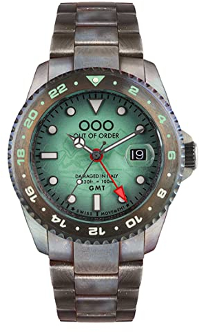 Out of Order GMT Venezia Swiss Made Steel Quarz Grün Datumsanzeige Vintage Herrenuhr, Vintage