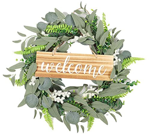 LUOSHUAI Wreath Simulation wreath welcome card albizia willow leaf wooden door hanging front door number home decoration pendant Front Door Wreath