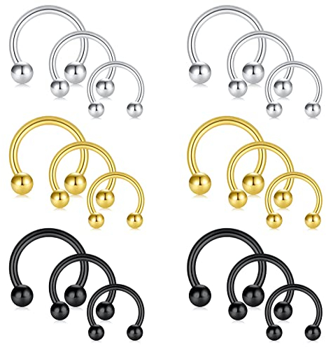 Funseedrr 18stk Septum Piercing Hufeisen Nasenpiercing Ring Edelstahl 16G 6/8/10mm Lippenpiercing Tragus Helix Piercing