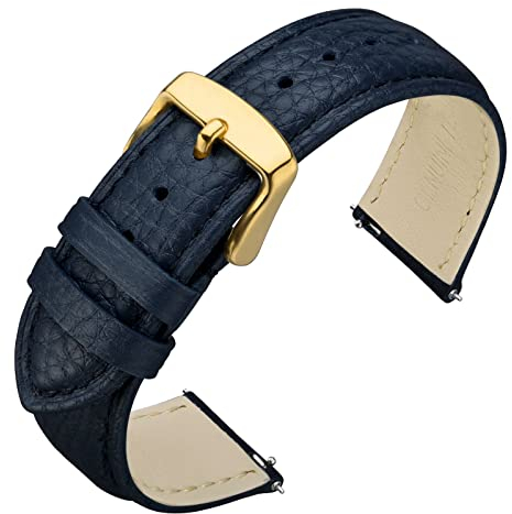 ANNEFIT Uhrenarmband 18mm Leder mit Edelstahl Gold Schnalle, Schnellverschluss Armband mit Weich Gepolstert für Herren Damen (Dunkelblau)