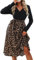 CUPSHE Damen Herbst Kleid V Ausschnitt Langarm Taillenschnürung A Linien Tierdruck Partykleid Freizeitkleider Wrap Midi Dress Brauner Leopardenprint S