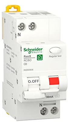 Schneider Electric R9D60606 Interruttori Magnetotermici Differenziali, RCBO, Resi9, 1P+N, Curva C, 6A, 30MA