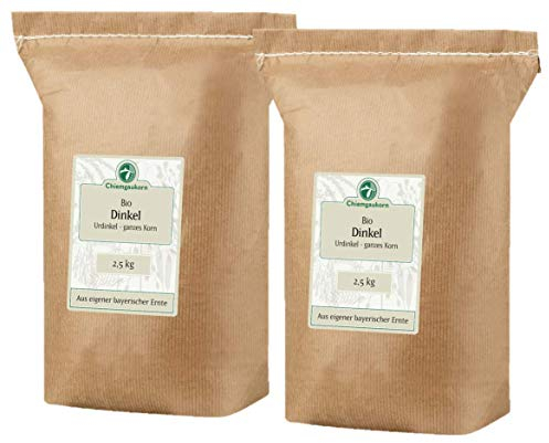 Chiemgaukorn Bio Dinkel Ganzes Korn Vorrats-Set 2 x 2,5 kg, Urdinkel