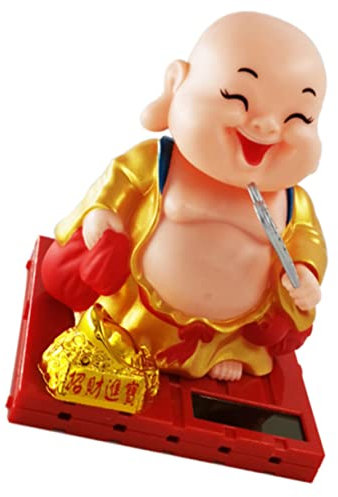 Toyvian Maitreya Buddha Verzierung mit Solarenergie und Nickender Funktion Kreative Auto Innenraum Deko aus Kunststoff für Wohnzimmertisch oder Schreibtisch